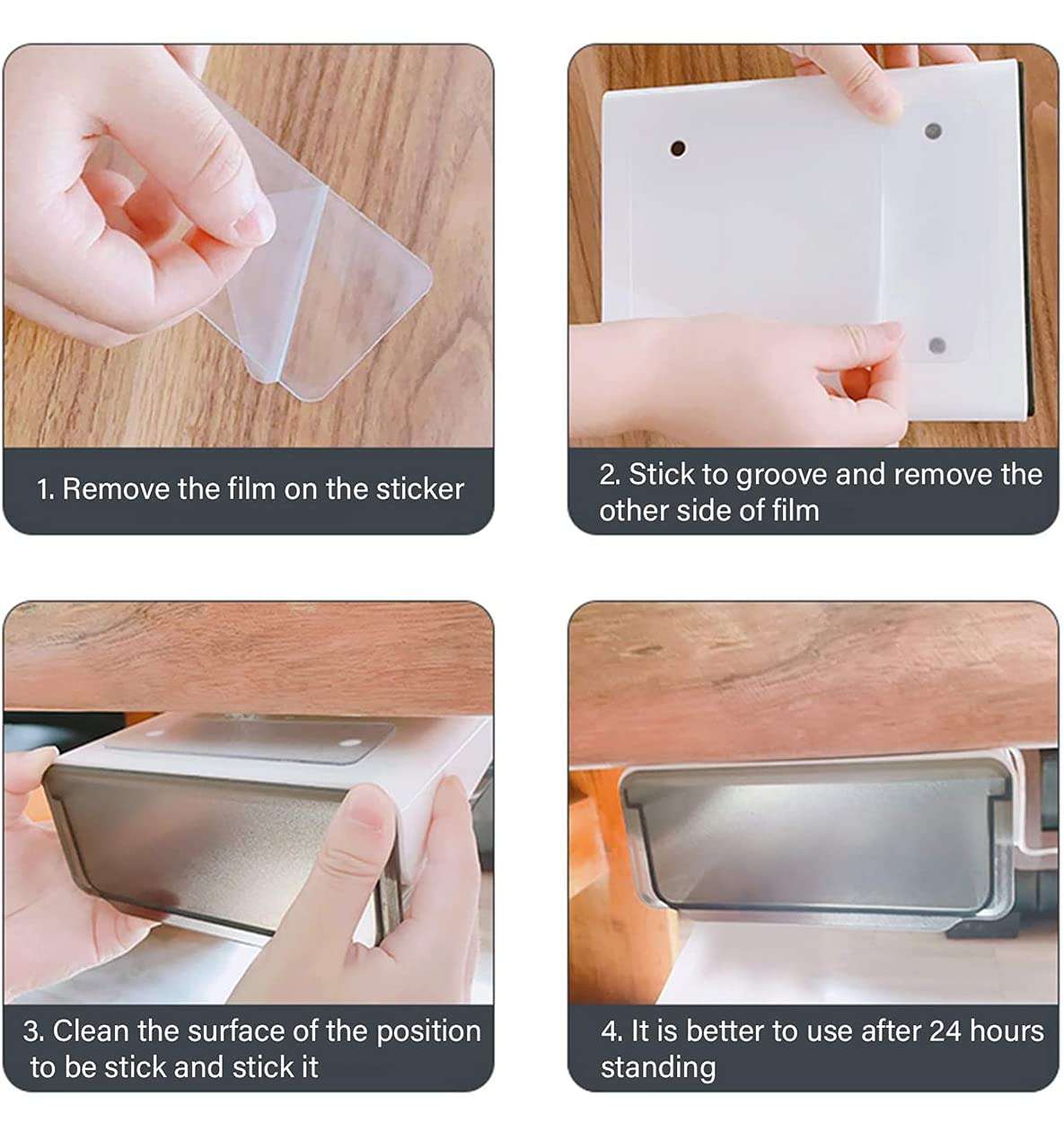 Davidsons Collection Self-adhesive Under Desk Drawer, 2 Packs Table Hidden Organizer Slide Out Large Storage Desktop Pencil Tray for Office Home School Kitchen , Matte Black 5