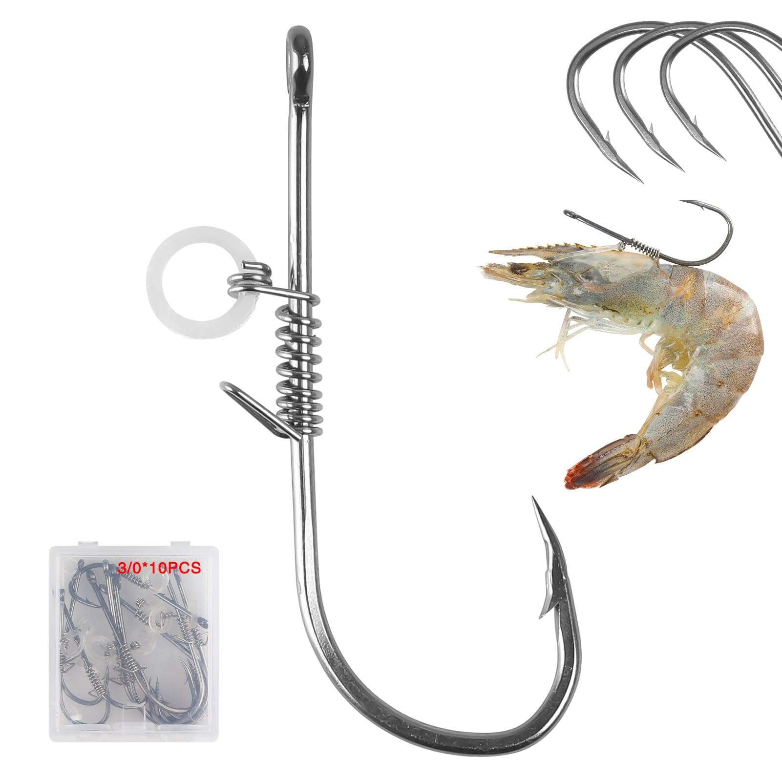 10 PCS Fishing Hooks, Live Shrimp Hooks, Carbon Steel Barbed with Holes, 3/0 Live Shrimp Fixed Hooks, Catfish Bass Fishing Hooks Set Fishing Accessories Fishing Gear Strong Barbed Hook 1