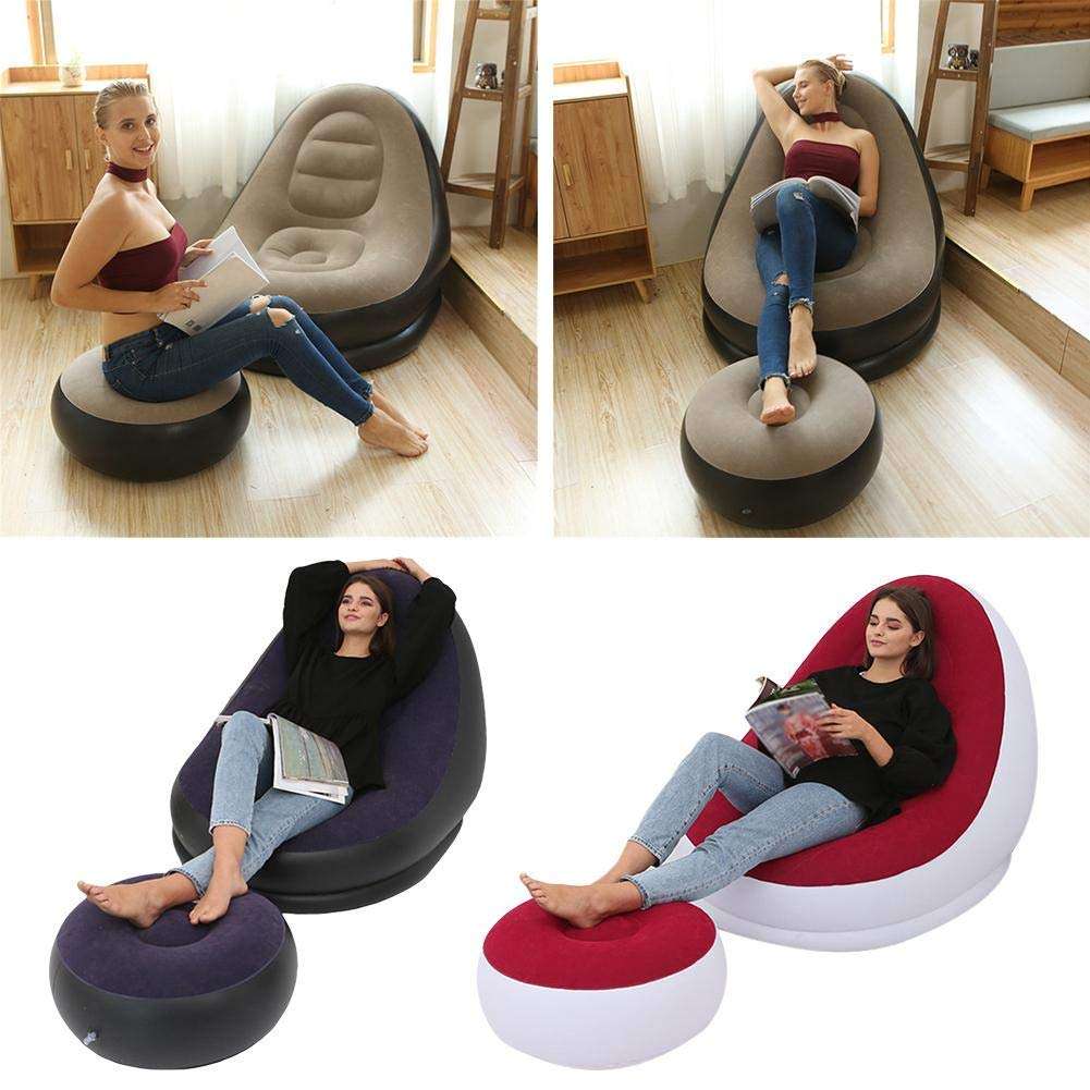 FENGLI Inflatable Cushion Lazy Sofa Soft Plush Fabric with Sofa Lounge Chair Leg Stool and Air Pump, Stylish Design, Comfortable Inflatable Sofa Lounge Chair, Suitable for Indoor and Outdoor 2