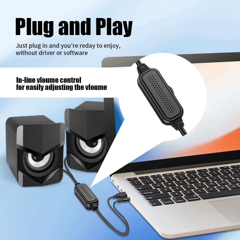 [2021 Version] Mini Computer Speaker, PC Wired Desktop Speaker, 2.0 Stereo Sound USB Powered Laptop Speaker for Computer, Desktop, Mac, Pad, Cellphone and More (Black) 5