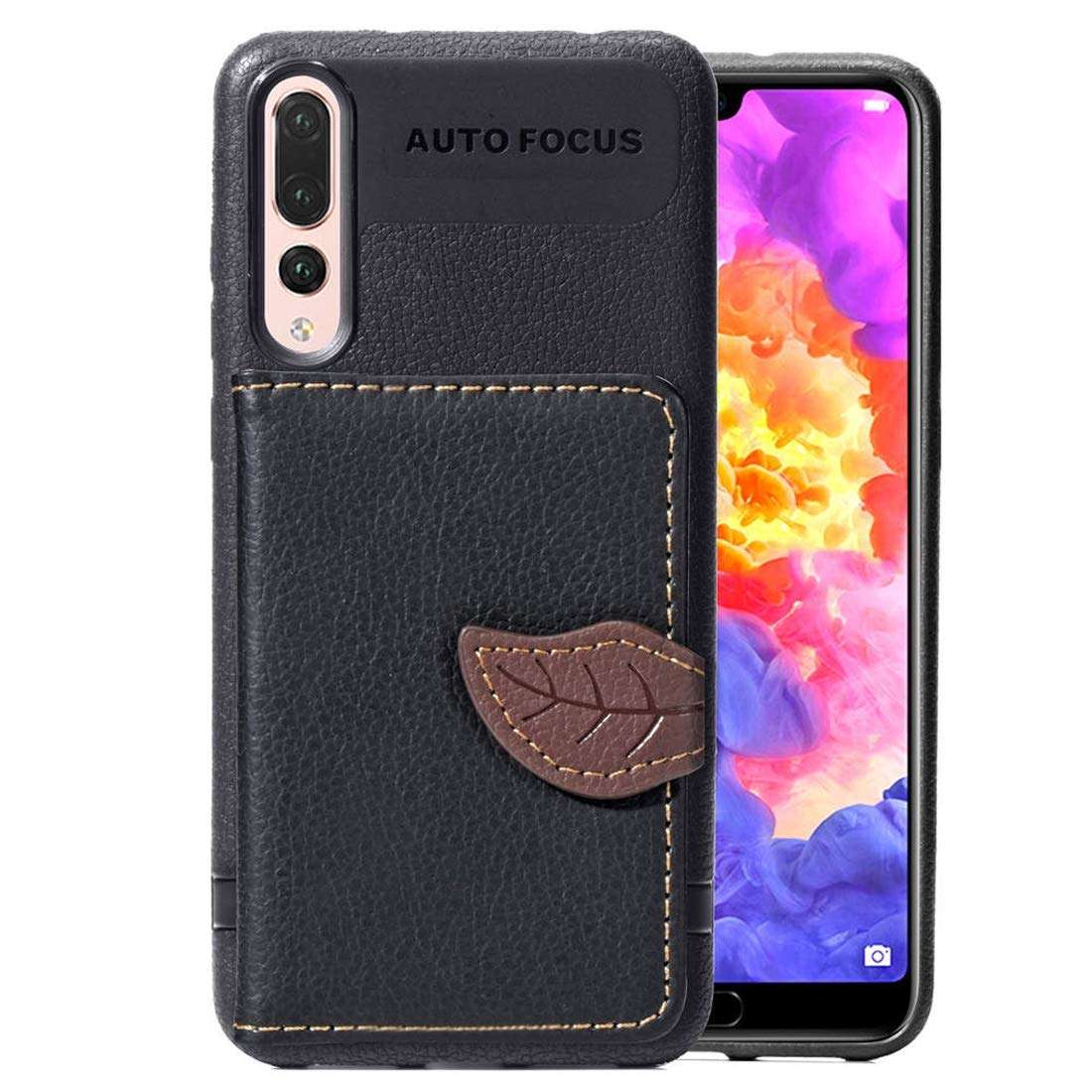DINGXUEMEI XUEMEI CASE Multi-Functional Leather Cell Phone Cases & Covers Leaf Style Magnetic Leather Case for Huawei P20 Pro, with Holder & Card Slots & Wallet & Photo Frame (Black) (Color : Black) 2