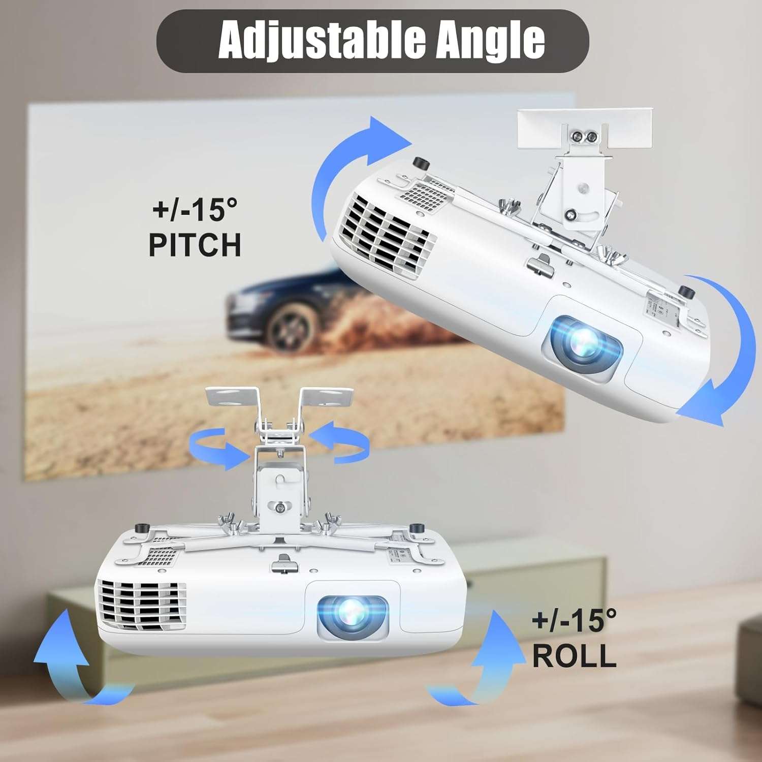 2-Be-Best Upgraded Projector Ceiling Mount Adjustable Projector Wall Mount Max Load Capacity 42 LBS / 19KG Ceiling Projector Mount Universal White 3