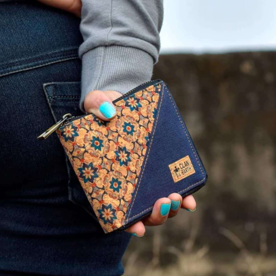 CLAN EARTH Kiwi Printed Cork Wallet-Navy Blue 5