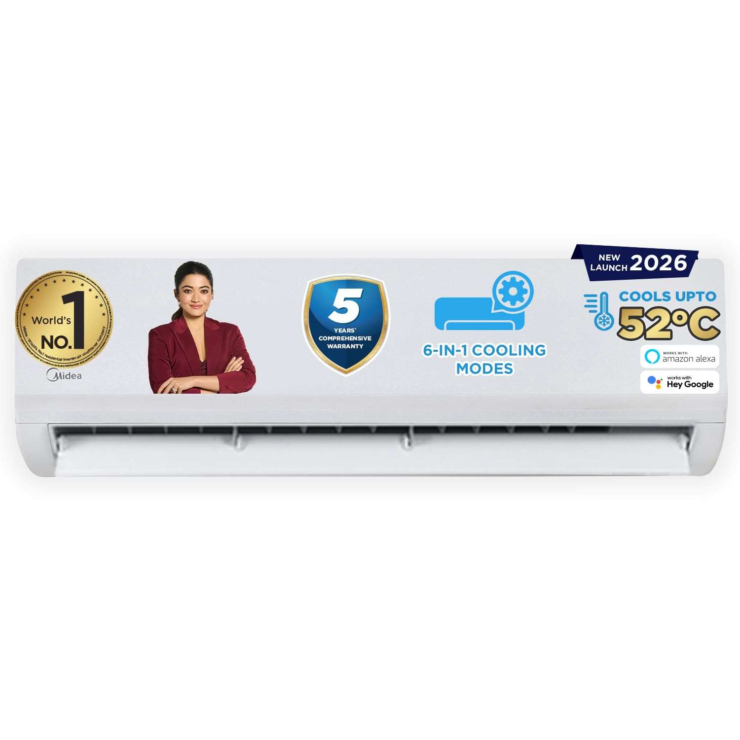 Midea 1.5 Ton 3 Star Wi-Fi AI Inverter Split AC(Copper, Convertible Gear 6-in-1, Turbo Mode, Dry Mode for Monsoon, Auto Clean&HD+PM 2.5 Filter, 2026 Model,Santis Max DLX Wi-Fi - MAI18SD3R36W0, White) 1