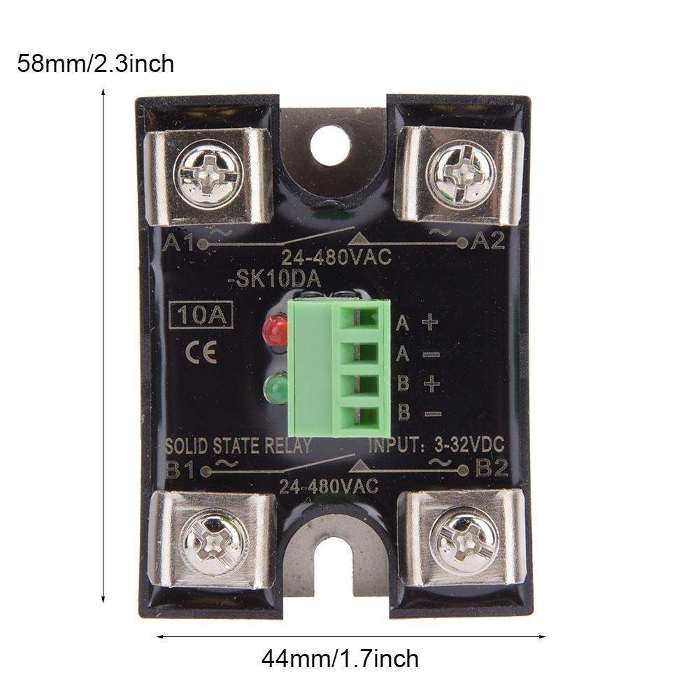 Red + Green DC Control AC Relay Dual DC Control Dual AC Solid State Relay Thermostat Current Control Voltage Controller Temperature Controller(10A(BERM-SK10DA)) 5