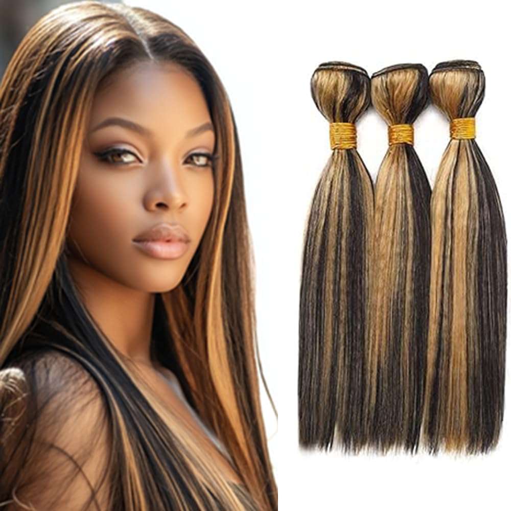 BilltiiWW Highlighted P1B27 Straight Bundles 1B Mixed With Honey Blonde Straight Bundles two tone Brazilian Human Hair Soft and Silky for Black Women 20 22 24 Inch 1