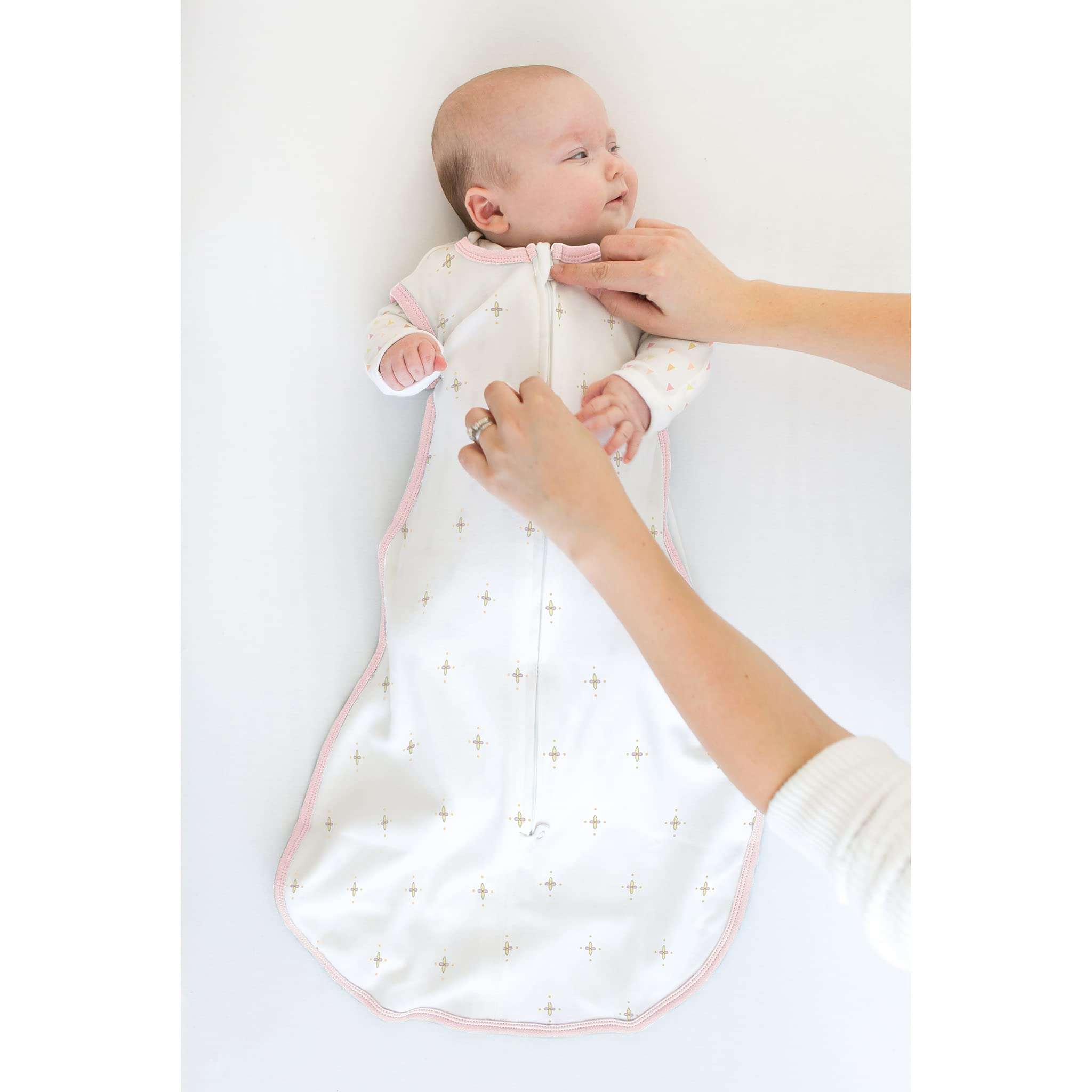 SwaddleDesigns Cotton Sleeping Sack Wearable Blanket with 2-Way Zipper, Bella, Pink (Small 0-6 Months) 4