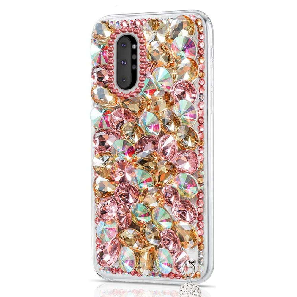AS-Zeke Glitter Elegant Phone Case Compatible with LG Velvet 5G, 3D Handmade Series Crystal Stone Rhinestone Crystal Bling Design Cover Case with Screen Protector [2 Pack] - Pink 2