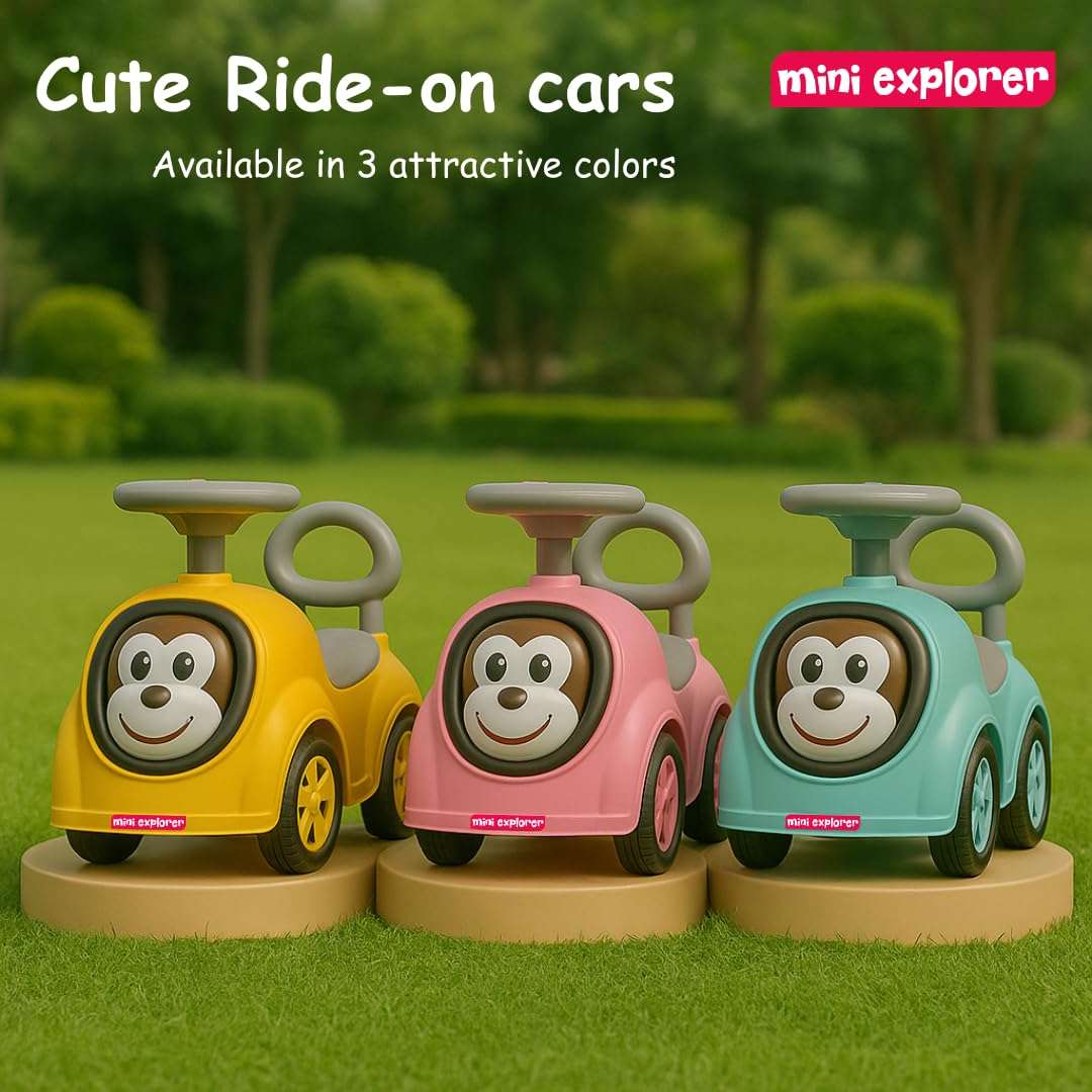 MiniExplorer Monkey Ride-On Toy Car for Kids | Push Ride Car with Music, Horn, Backrest, Safety Guard, Under Seat Storage & Big Wheels | Baby Ride-On for 1-3 Years Boys & Girls - Blue 4