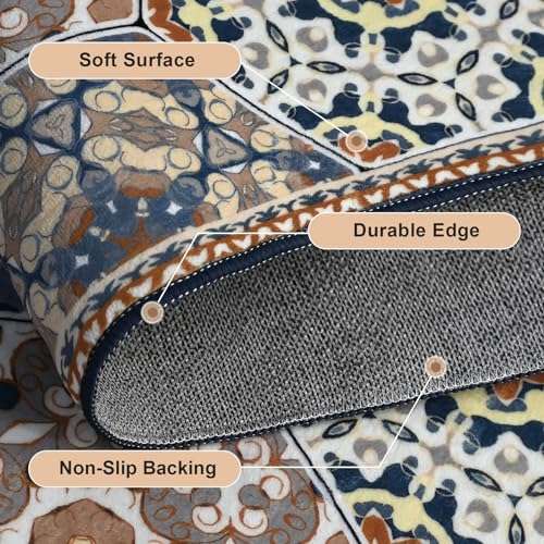 JUSTWOOF Machine Washable Boho Area Rug,3x5 Indoor Door mats for entryway,Non-Shedding Faux Wool Low-Pile Throw Rugs for Kitchen Laundry Bathroom Bedroom (Grey, 3x5ft) 5