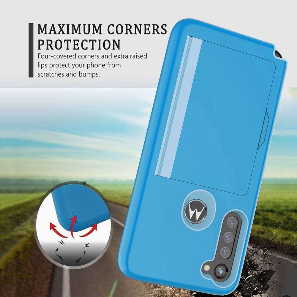 Phone Case for Moto G8 Play XT2015-2 with Tempered Glass Screen Protector Cover and Credit Card Holder Hybrid Cell Accessories MotoG8Play Moto8 8G G8Play Motorola 1 One Macro Cases Women Men Blue 6