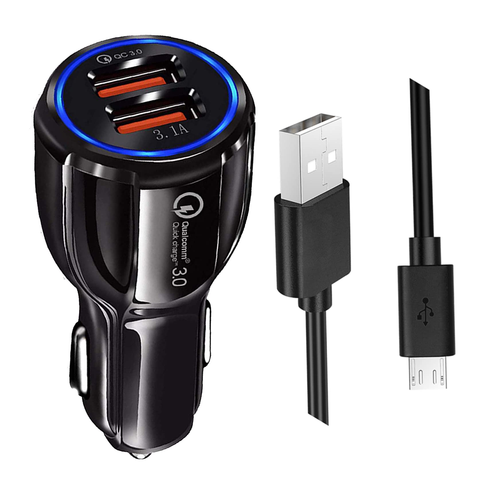 Dualport Car Charger For HTC Desire 526G Plus, HTC One M8, HTC Desire Eye, HTC Desire 820s, HTC Desire 820q, HTC One M9 Plus Prime Camera Edition, HTC Desire 616 QC Car Charger Adapter B Type 3.0A Dual USB Port Charger Car charger adapter socket High Speed Designed for Qualcomm Certified Quick Rapid Fast Turbo Charge QC 3.0 Smart Car Charger With 1m Micro USB Charging & Sync Cable (3.1 Amp, B3, Black) 1