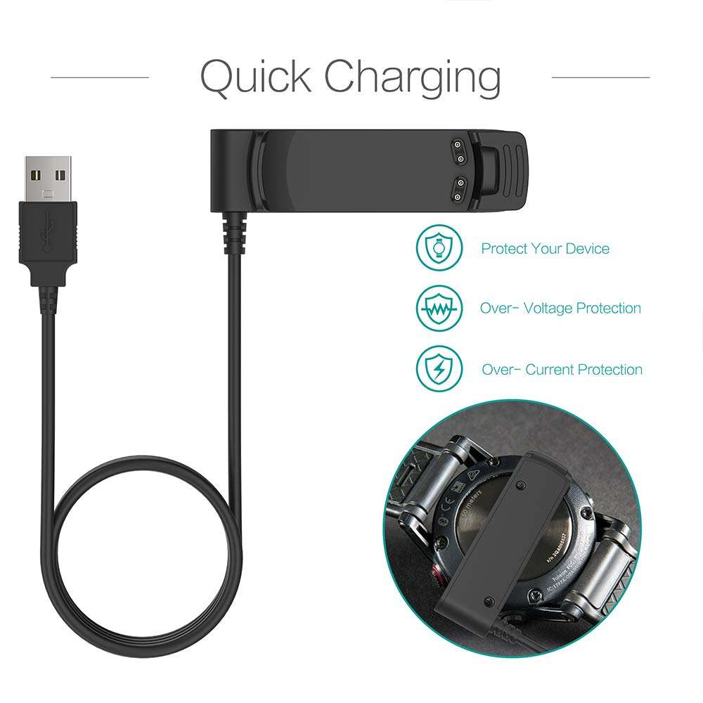TUSITA Charger Compatible with Garmin Fenix, Fenix 2 Special Edition, D2, Quatix, Tactix GPS Watch - USB Charging Cable Clip Cradle 100cm - Smartwatch Accessories 2