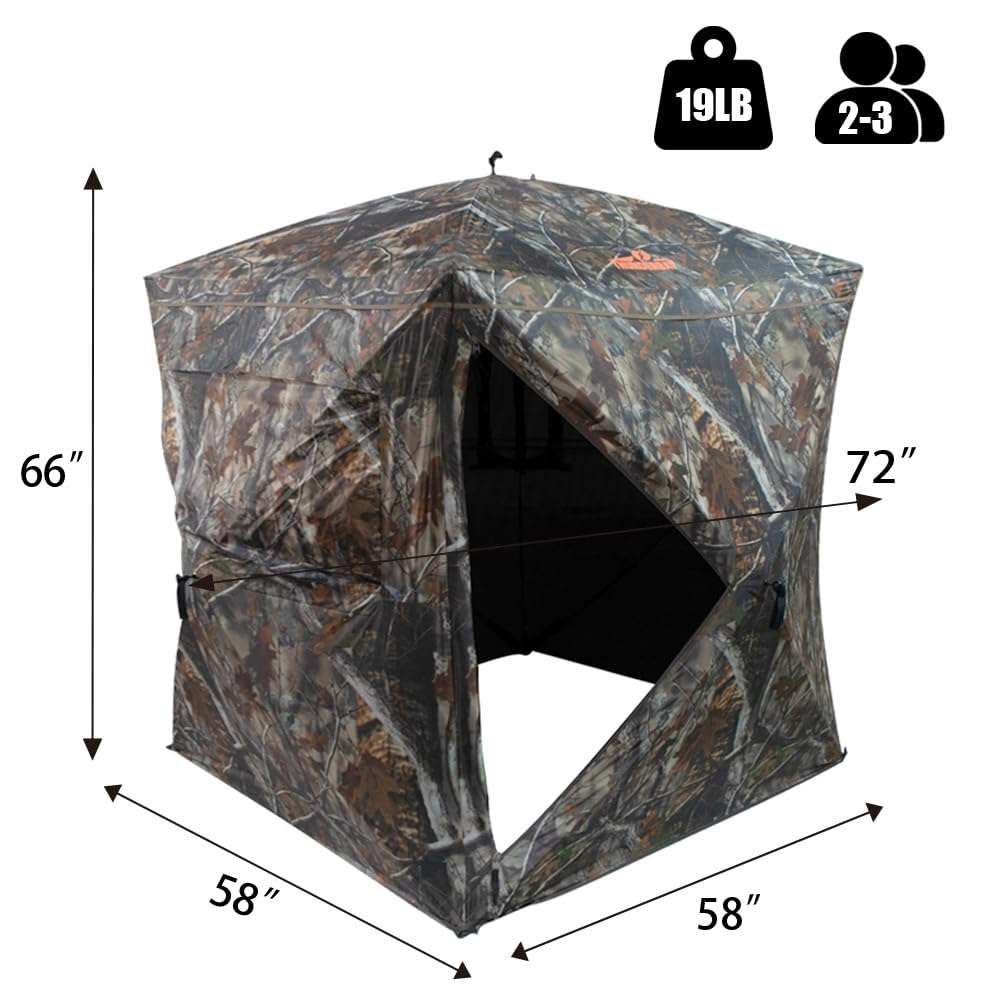 THUNDERBAY See Through Hunting Blind 270 Degree with Carrying Bag & Ground Stakes, Portable 2-3 Person Pop Up Ground Blinds, Durable See Thru Hunting Tent for Deer & Turkey Hunting 3