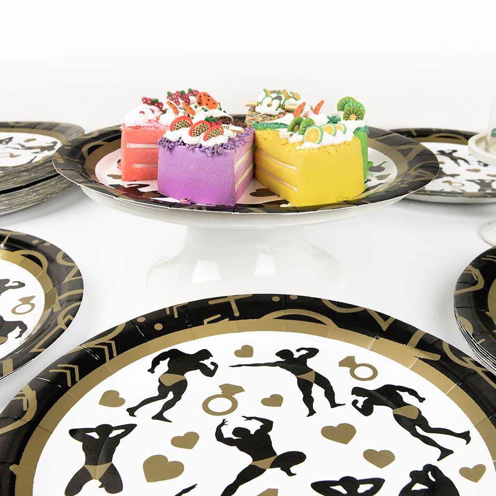WERNNSAI Bachelorette Party Plates - Male Dancer Strippers Bachelorette Party Supplies Disposable Paper Tableware 50pcs 9" Coffee and Black Dinner Plates for Bride Girls Night Hen Party 5