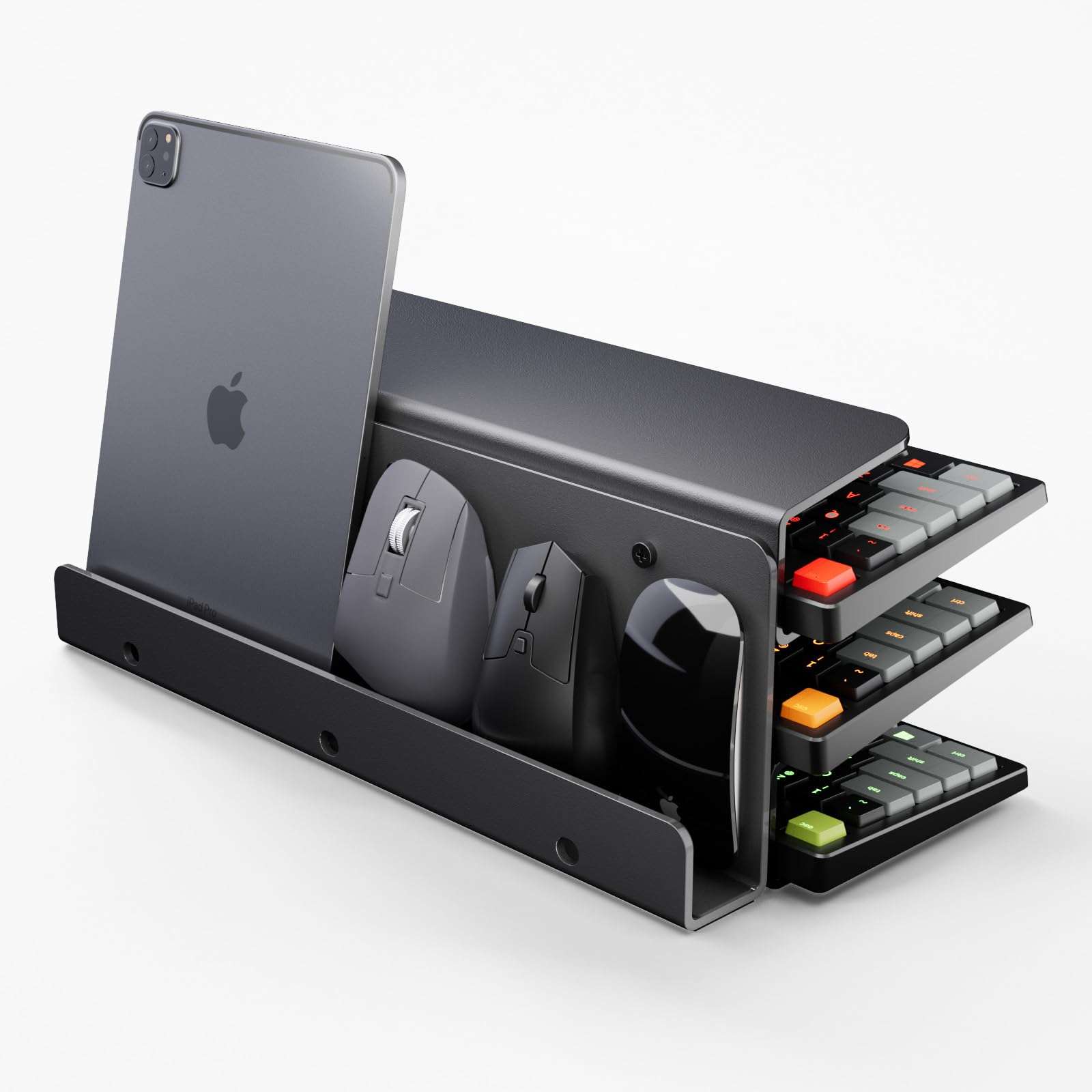 Yikola Acrylic Keyboard Mouse Storage Rack, 3-Tier Keyboard Display Stand-Full Size,Acrylic Frame Holder Stand, Gaming Keyboard Plate Holder Keyboard Mouse Desktop Organizer-Ultra Black 1