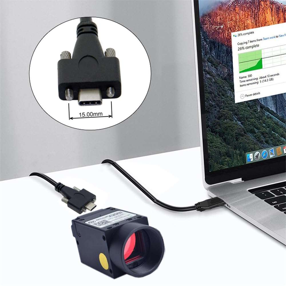 NFHK 5 Meters USB 3.1 Type-C Dual Locking Connector to Standard USB3.0 Data Cable for Camera with Panel Mount Screw 6