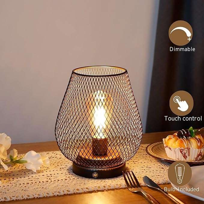 JHY DESIGN Dimmable Touch Bedside Table Lamp Set of 2 Rechargeable Battery Powered Lamp with LED Bulb Cordless Accent Light for Weddings Parties Patio Events Indoors Outdoors(Metal Base, Bronze Egg) 6