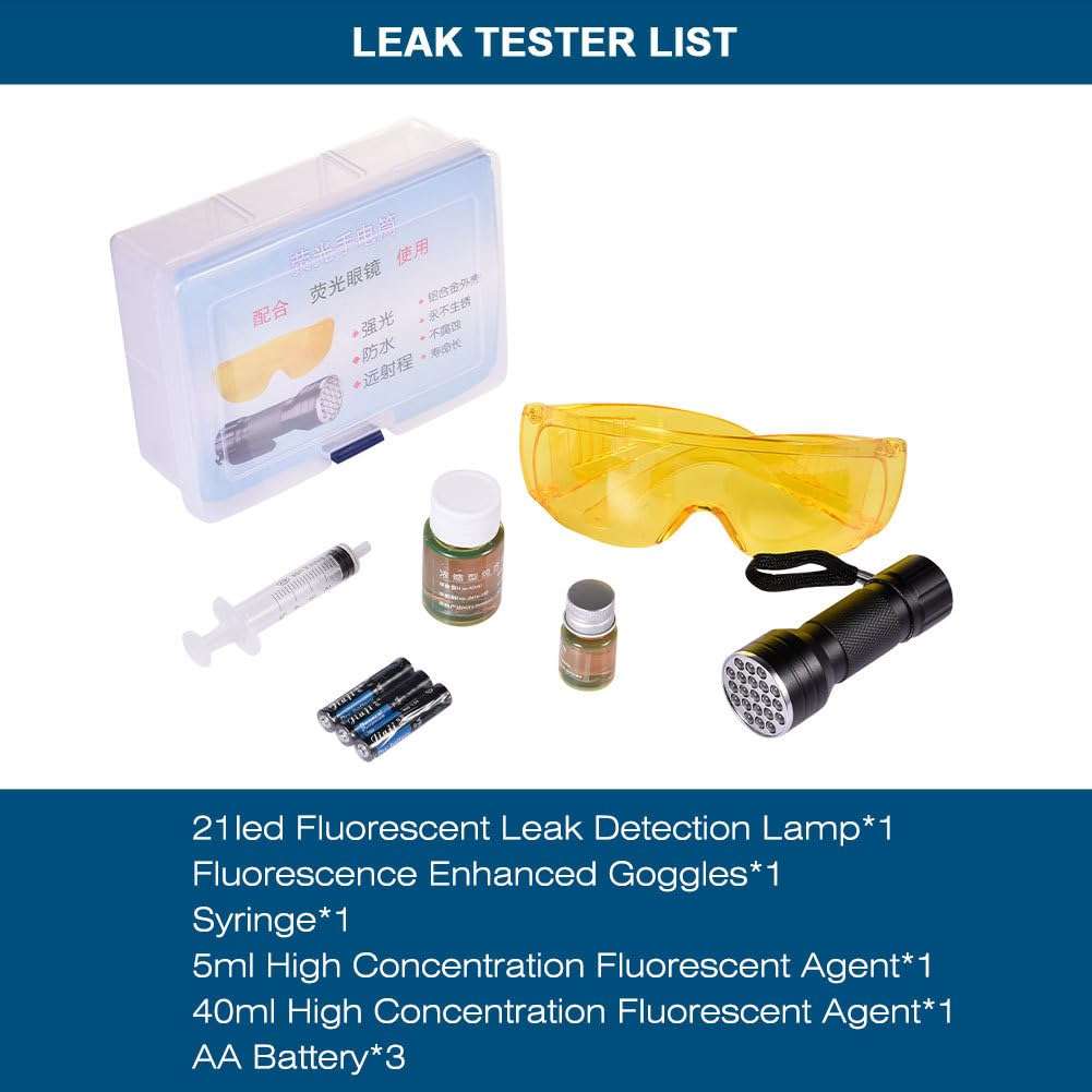 IITA AC Leak Kit - Aluminum Alloy Oil Leak Kit - Coolant Leak Detection Kit, Oil Dye Leak Kit with LED Flashlight, Goggles, 3 AA Battery, Refrigerant Leak Detecting Accessories for Home, Cars 3