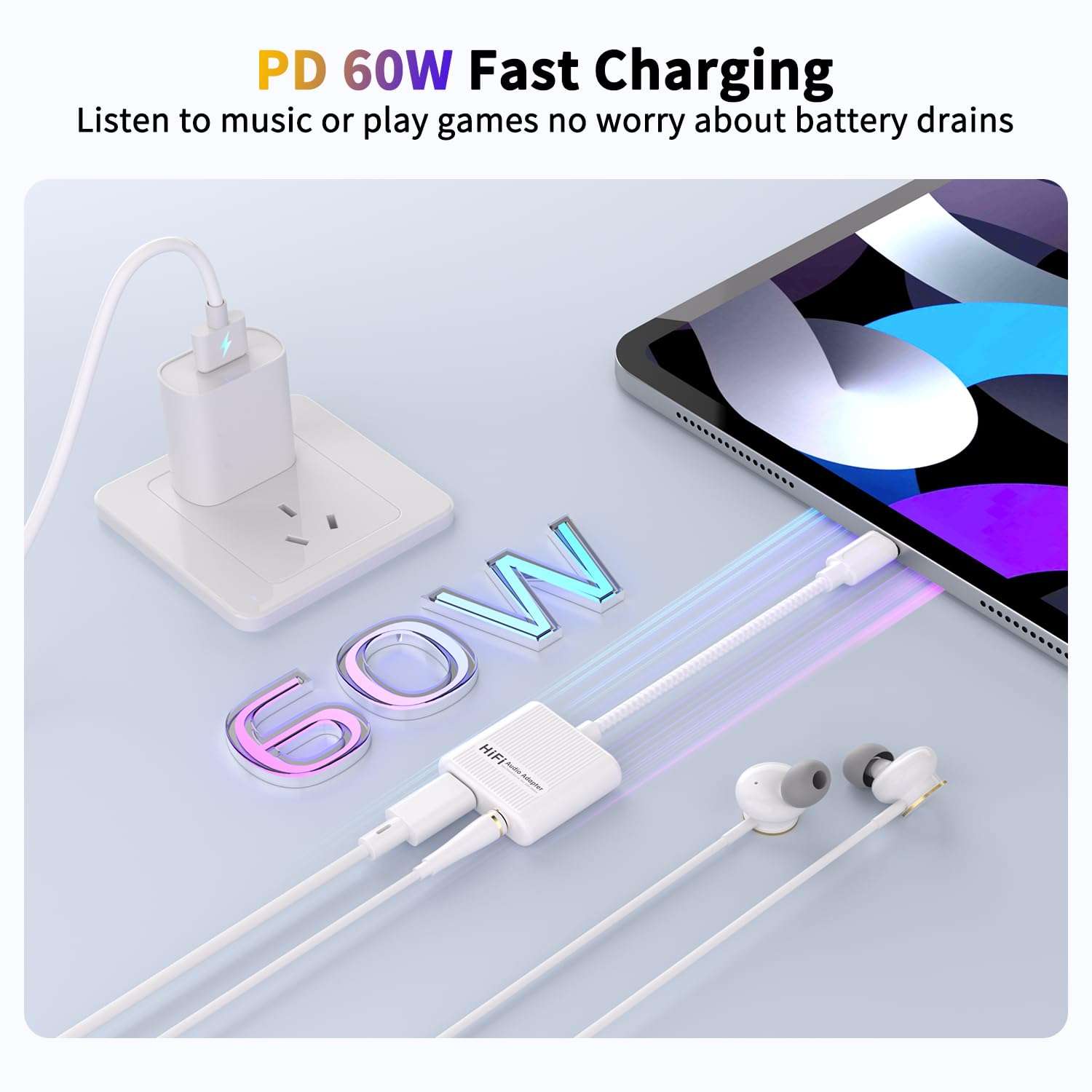 Mxcudu USB C to 3.5mm Headphone and Charger Adapter, 2 in 1 USB C to 3.5mm Aux Audio Jack with PD 60W Fast Charging Dongle Compatible with iPhone 15/15 Pro Max, Galaxy S24/S23/S22, Google Pixel 8/7/6 3