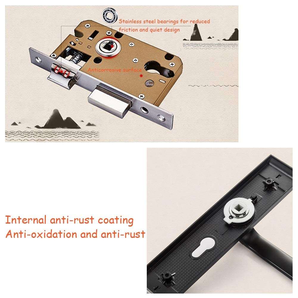 ZHJING Door Handle Bar Door Lock Door Handle Through Bolts Silent Door Handle Thumb Toilet (Color : Red) 4