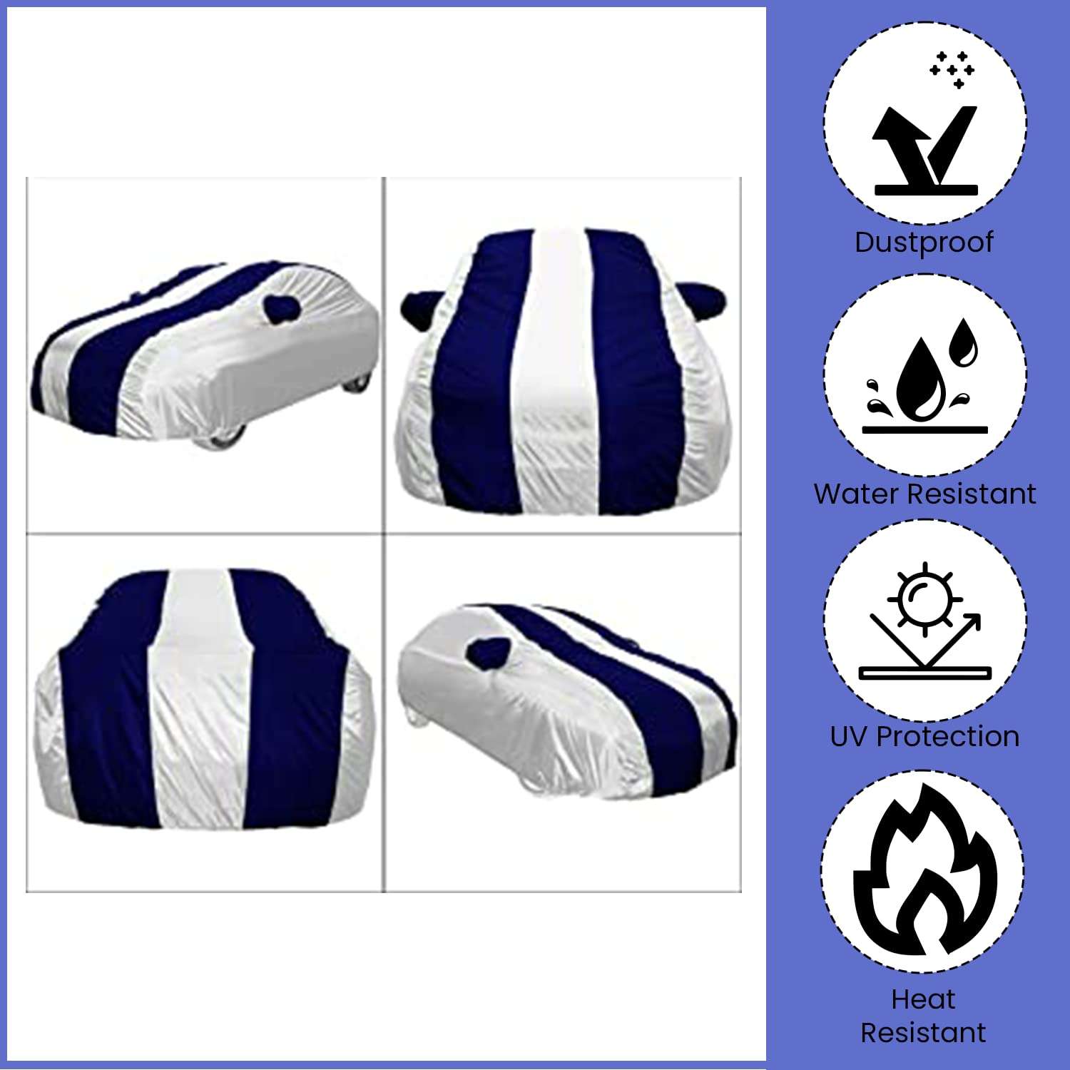AutoFurnish ARC Blue Car Cover - Tata Indica | Water Resistant | Stripe Design | Triple-Stitched | Dust and Heat Protection | 190T Taffeta | Elastic Bottom| Heavy Buckle | Mirror Pockets | Stylish Car Accessories (Blue) 3