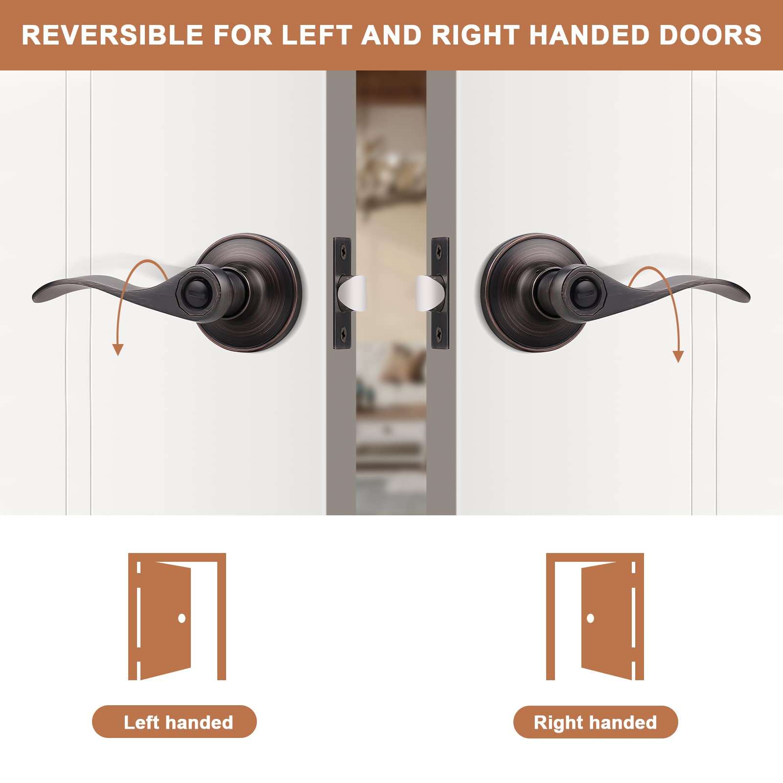 Probrico (5 Pack Privacy Door Lever[Thumb Turn Lock on The Inside],Locking Door Handle Set for Bedroom & Bathroom Doors,Keyless Oil Rubbed Bronze Wave Door Lock, Reversible Right & Left Side Handed 5