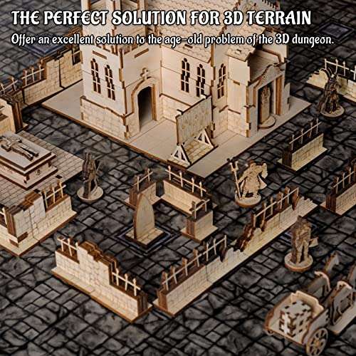 Brick and Iron Fences Miniature (Set of 16) Wood Laser Cut Modular Fantasy Terrain 28mm Scale Perfect for D&D, Dungeons & Dragons, Warhammer and Other Tabletop RPG 2