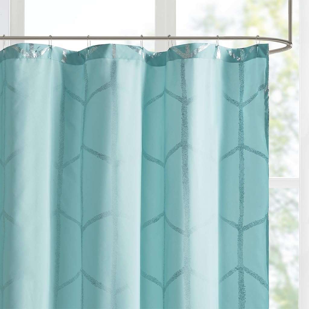Intelligent Design Raina Shower Curtain Printed Geometric Metallic Machine Washable Modern Home Bathroom Decorations, 72 in x 72 in, Aqua 5