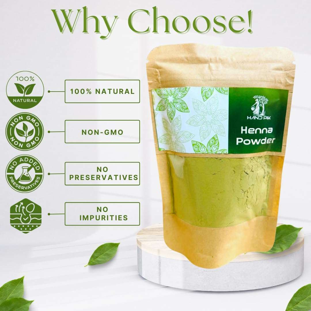 HandPik 100% Pure Natural Henna Powder| Organic Mehandi| For Hair colour, Bread and Hands| 100gm Pack 4