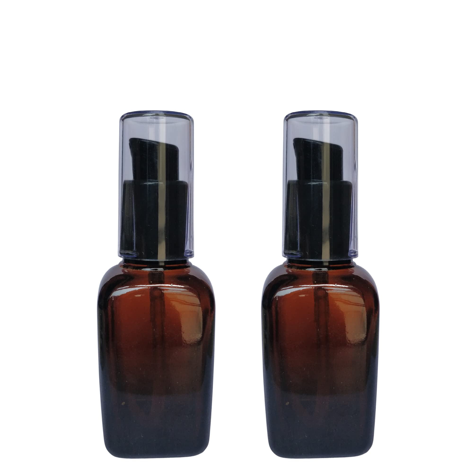 Devinez Amber Square Shape Glass Bottle, 30 ml with Black Lotion Pump & Cap (Pack of 2), for Essential Oils, Beauty, Blends, Skin Care, Travel, Toners, Cosmetic & DIY 1