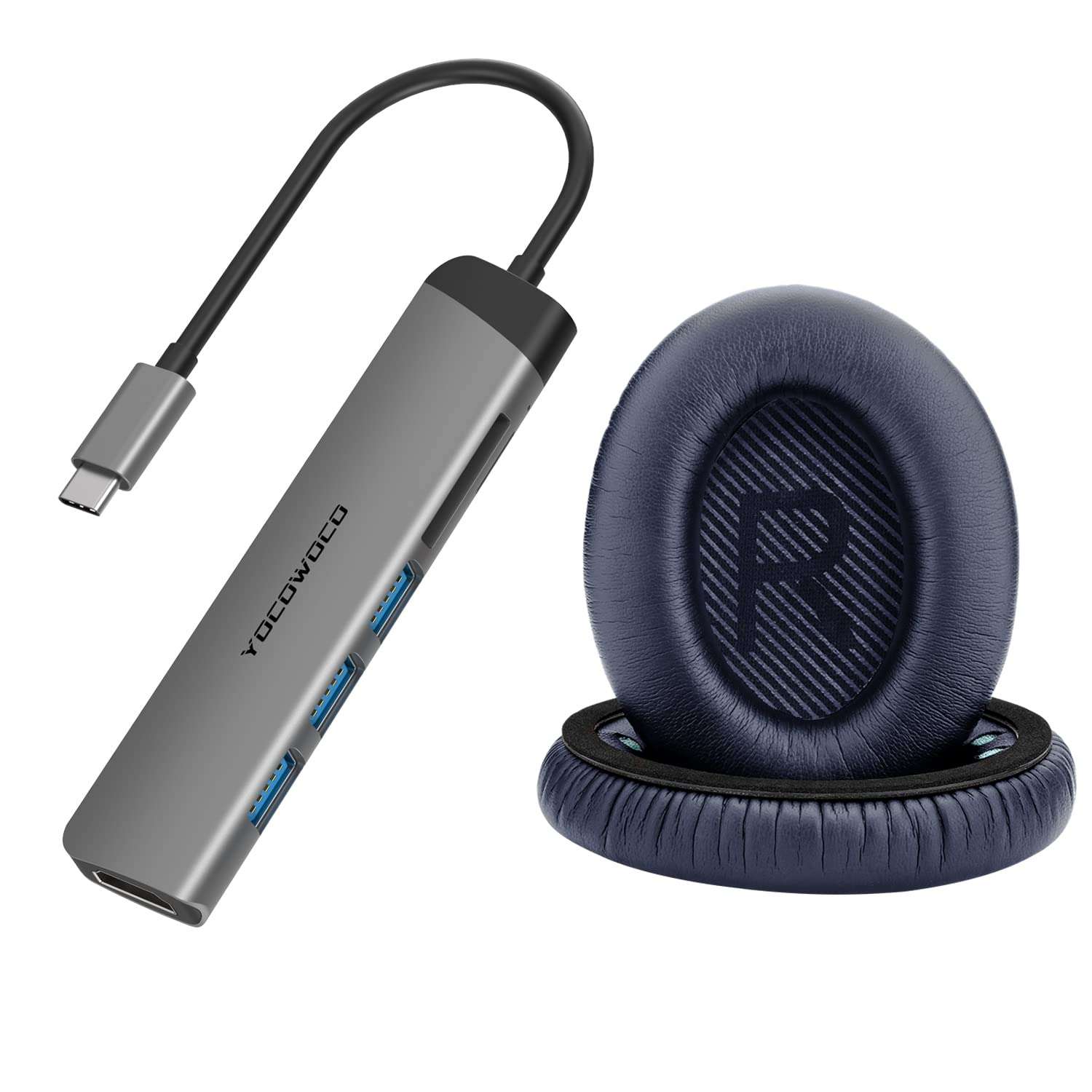 USB C Hub 6-in-1 Multiport Adapter Dongle and Ear Pads Replacement fit Bose QuietComfort QC35/QC35 II 1