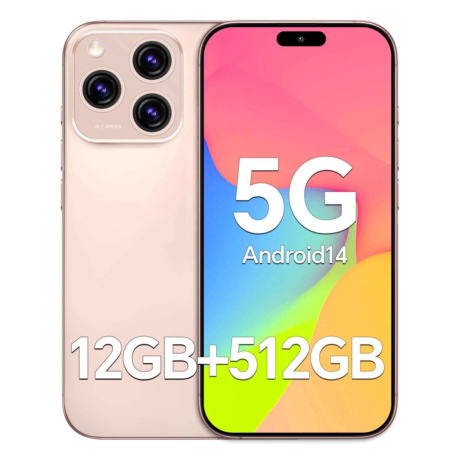 MUNISOSA Unlocked Cell Phones A16ProMax,12+512GB Android 14 Smartphone, 48MP+108MP Camera Android Phone, 5000mAh Battery, 6.7" HD Screen,Face ID/Fingerprint Lock/Dual SIM/GPS(Gold) 1