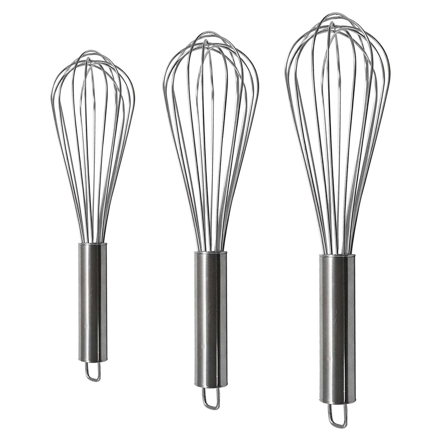 Whisks for Cooking, 3 Pack Stainless Steel Whisk for Blending, Whisking, Beating and Stirring, Enhanced Version Balloon Wire Whisk Set, 8"+10"+12" Wire Whisker, Egg Beater, 1
