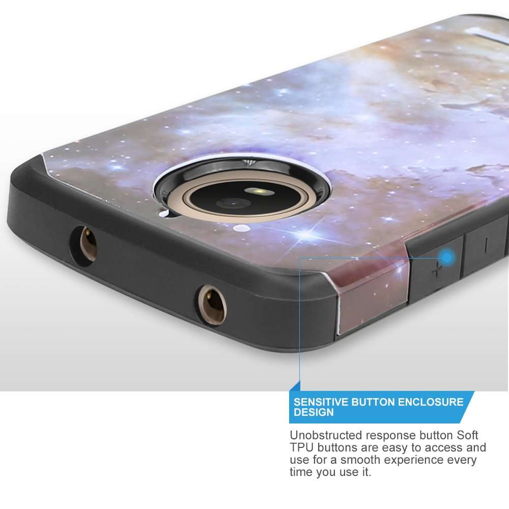 TJS Phone Case Compatible with Motorola Moto E4 Plus, Dual Layer Hybrid Shockproof Drop Protection Impact Rugged Marble Cover (Stardust) 4