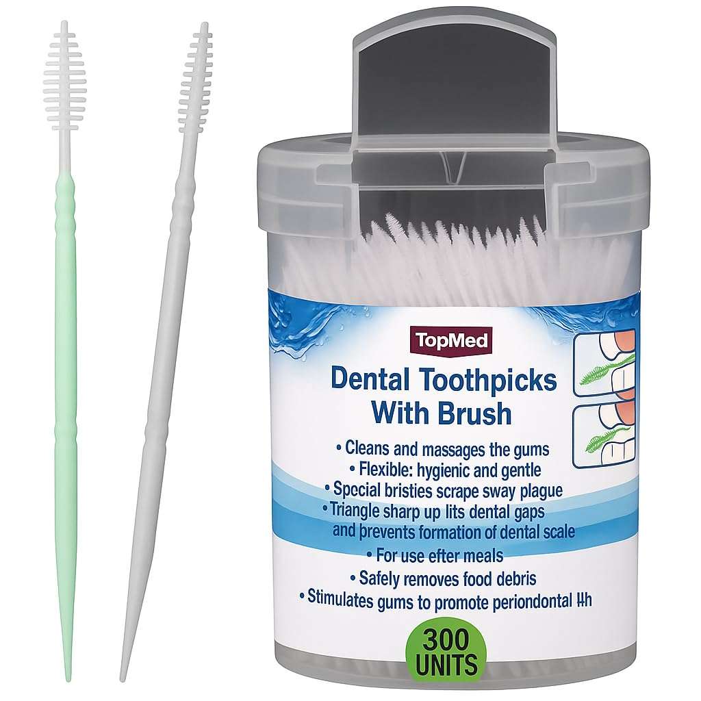 TOPMED ETS Oral Care Dental Brush Teeth Pick Plastic Teeth Floss Toothpick, Interdental Brush (300 Count 1 Box) 1