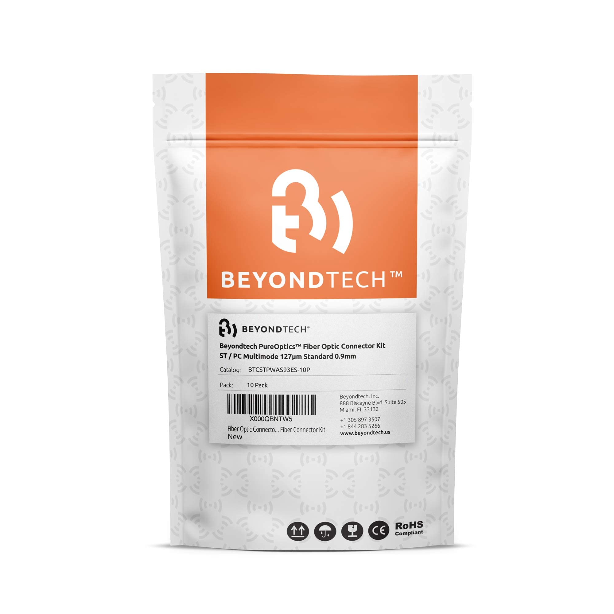 BEYONDTECH Fiber Optic Connector ST - PC Simplex 0.9mm Pre-Polished Fiber Optic Connectors Multimode - 10 Pack Multimode Fiber Connector Kit 2