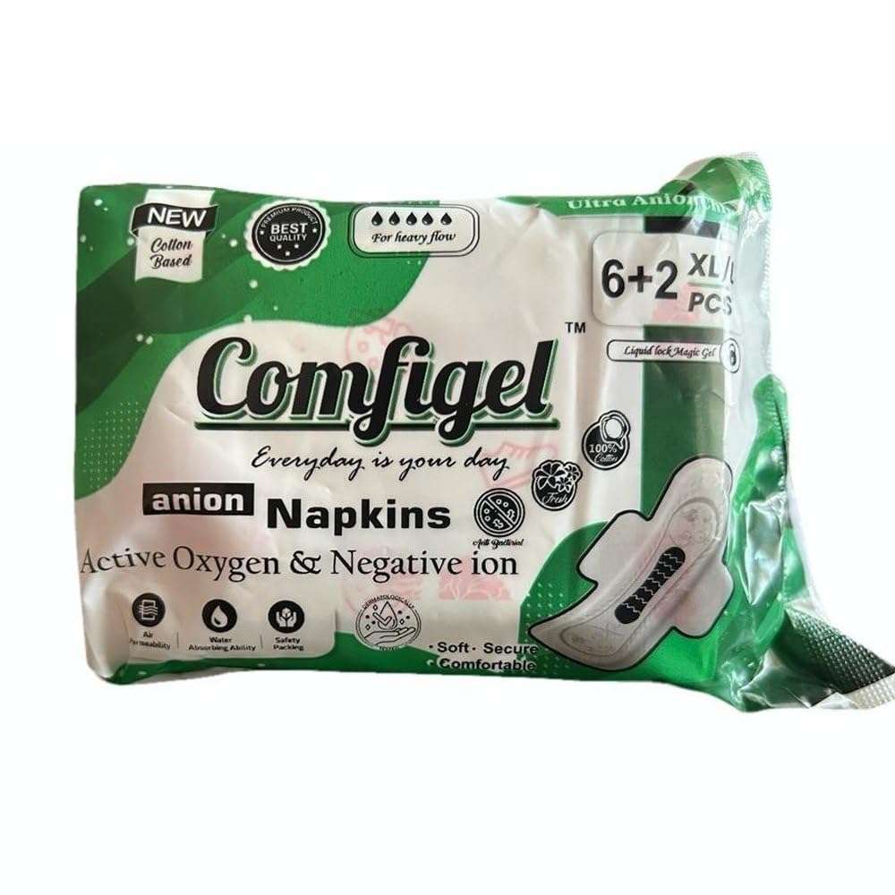 COMFIGEL Anion Sanitary Napkin | Anion Day Use Pad for Extra Comfort | Unscented Sanitary Pads | (Pack of 8 x 2 Liner (Large, Blue Chip) 4