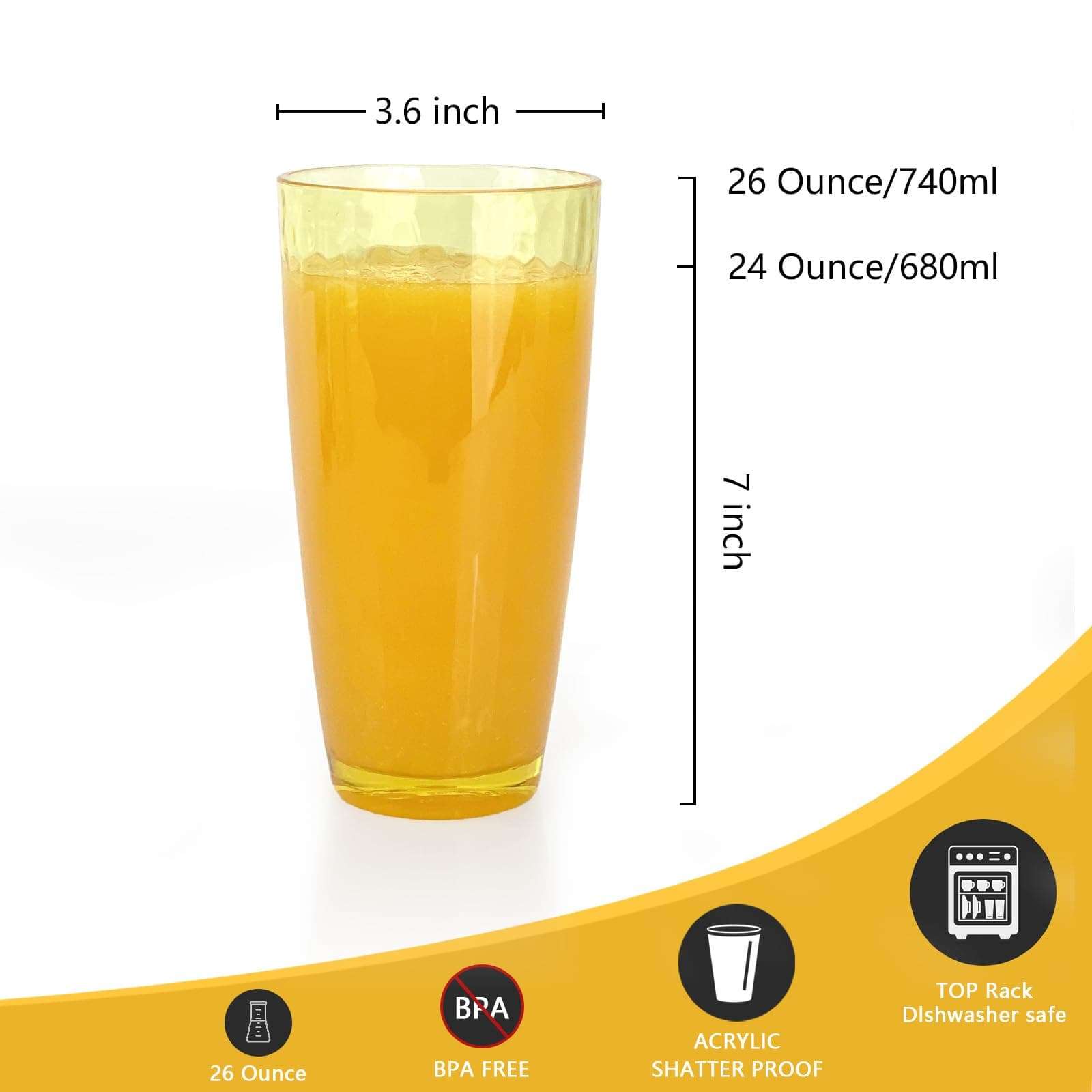 Haimenlite Set of 6 Multi color Acrylic Glasses Plastic Tumbler,Drinking Cups for Home Party Indoor Outdoor Use,Dishwaher Safe and BPA Free (26 Ounce) 3