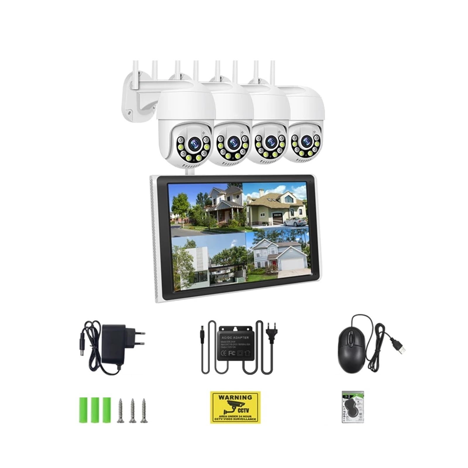 QDVOPHZA 10.1 Inch Monitor 3MP Wireless Surveillance Kit Outdoor WiFi IP PTZ Security Camera System 8CH NVR Kit Home Mornitoring Set(500g,8CH NVR 4 Cams 3MP) 1