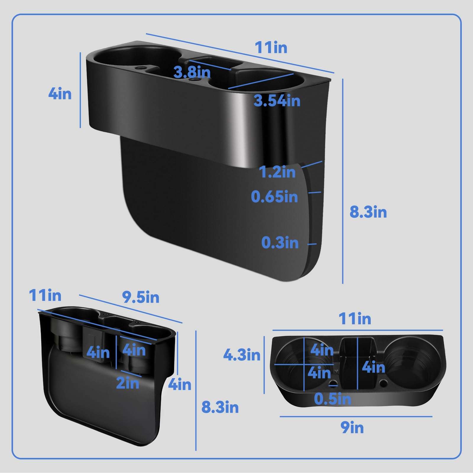 AULESSE 2PCS Seat Wedge Cup Holder for Car, Seat Gap Filler Cup Organizer Storage Box with Coaster(Black) 3