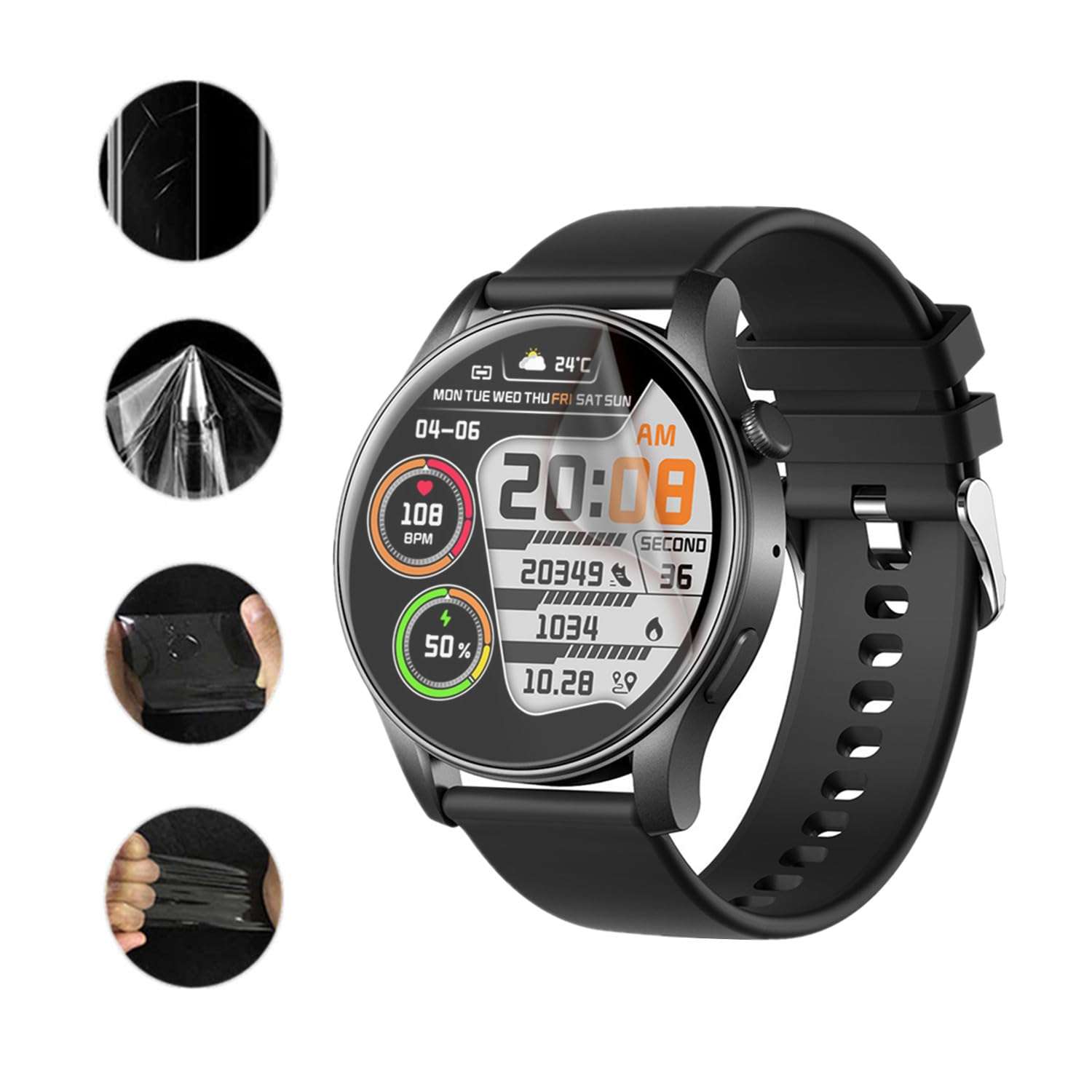 Aemus Screen Protector Compatible for VKAROOD Smart Watch 1.43" (6 Pack) KC88 Smart Watch Full Coverage Clear TPU Soft Film 6