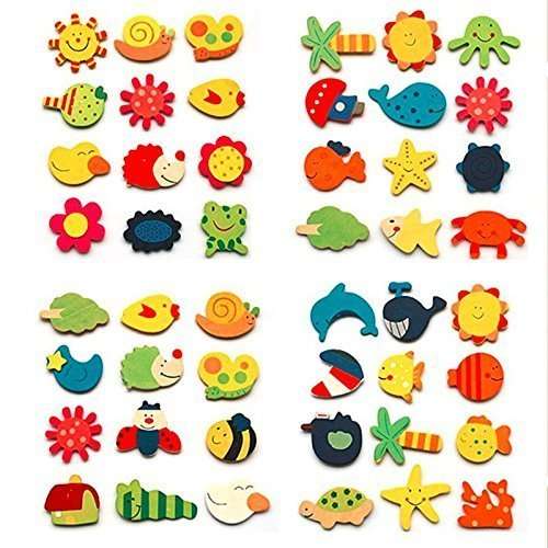 eS³kube Nature Themed Wooden Cartoon Magnets (Assorted) - Set of 48 1