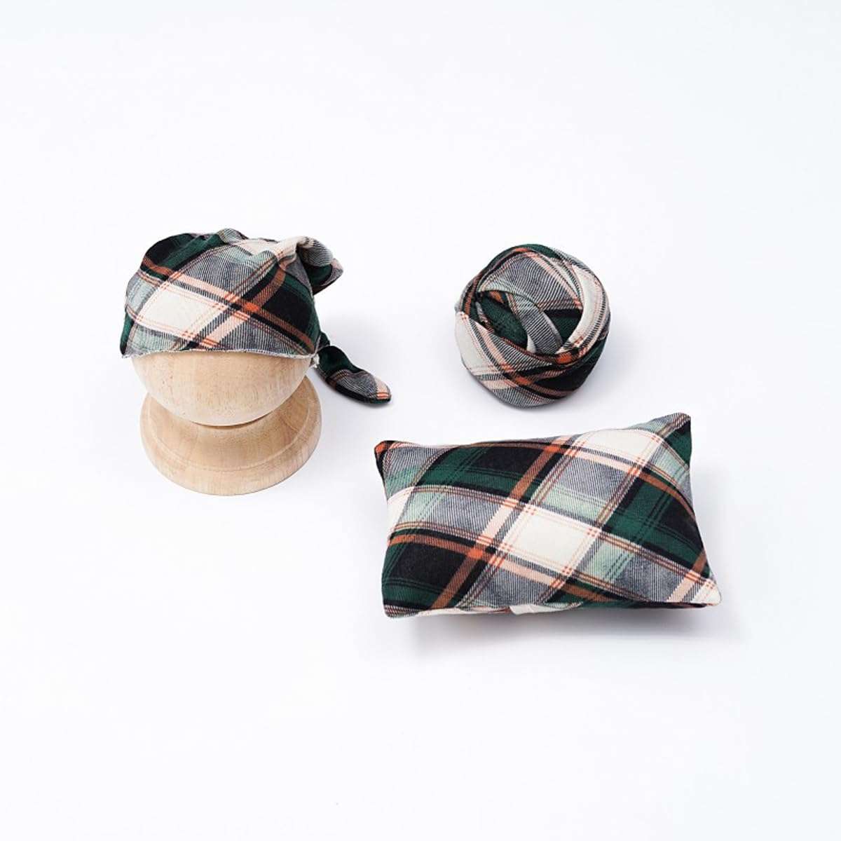 Zeroest Newborn Photo Prop Plaid Outfit Baby Boy Girl Photography Pants Hat Newborn Photoshoot Posing Layer Props Christmas (Green-02) 3