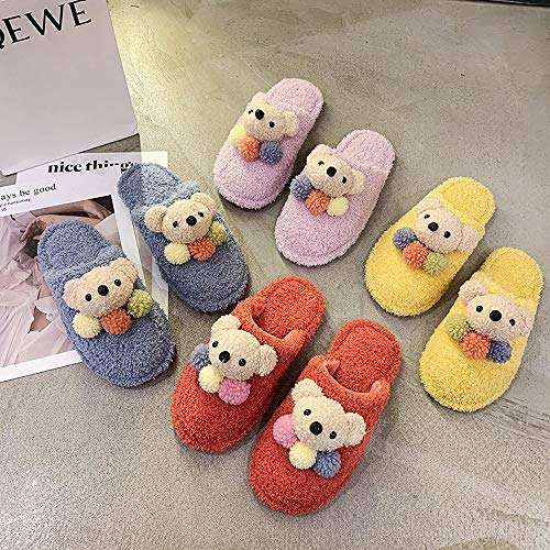 WALNUTA Women Home Slippers Winter Warm Shoes Woman Slip on Flats Slides Female Faux Fur Slippers Women Shoes Closed Toe (Color : Yellow, Size : #36) 5