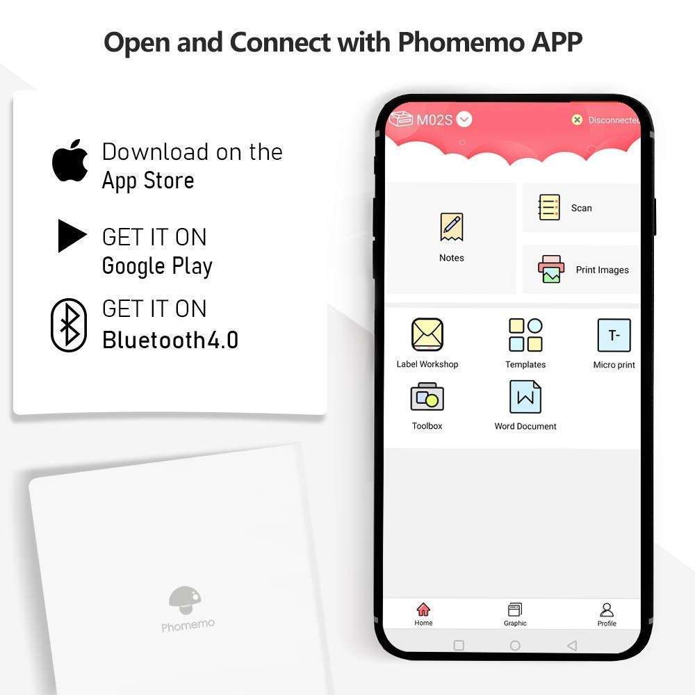 Phomemo M02 Mini Mobile Printer- Bluetooth Thermal Photo Printer with 3 Rolls Transparent Sticker Paper, Compatible with iOS + Android for Plan Journal, Study Notes, Art Creation, Work, Gift 2