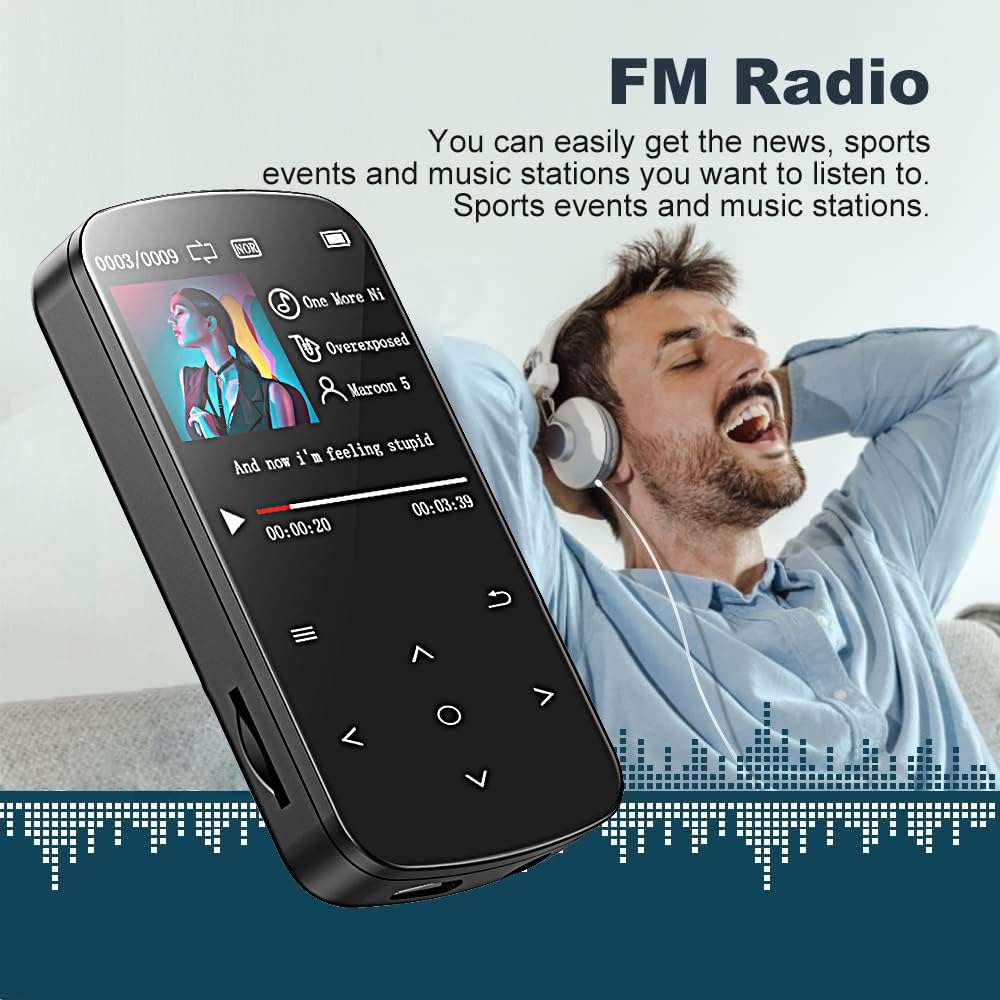 MP3 Player 64GB with Bluetooth 5.2, 1.5 inch Colorful Screen Sensitive Touch Button, Hi-Fi Music MP3 Player with Clip Pedometer Function Card Reader, for Sports Running etc 6