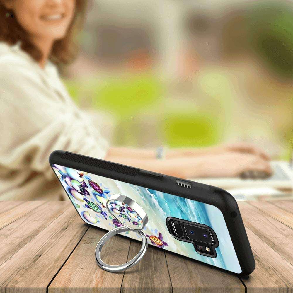 Samsung Galaxy S9 Plus Mobile Phone Case, with Fixed Ring Turtle Soft Black TPU Rubber and PC Non-Slip Grip Cover, Compatible for Samsung Galaxy S9 Plus (Turtle) (Turtle) 5