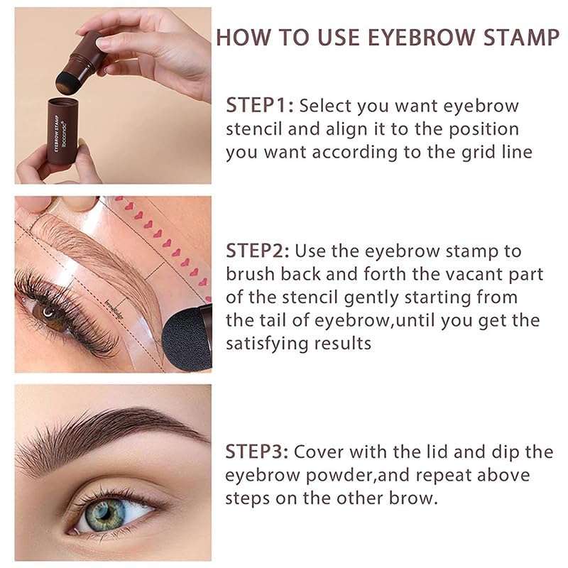 EYEBROW STAMP Shaping Stencil Kit with Reusable Eyebrow Stencils Sticker,1 Double-End Brush and 1 Sponge Applicator,1 Razor,Long-Lasting Waterproof Eyebrow Kit 5