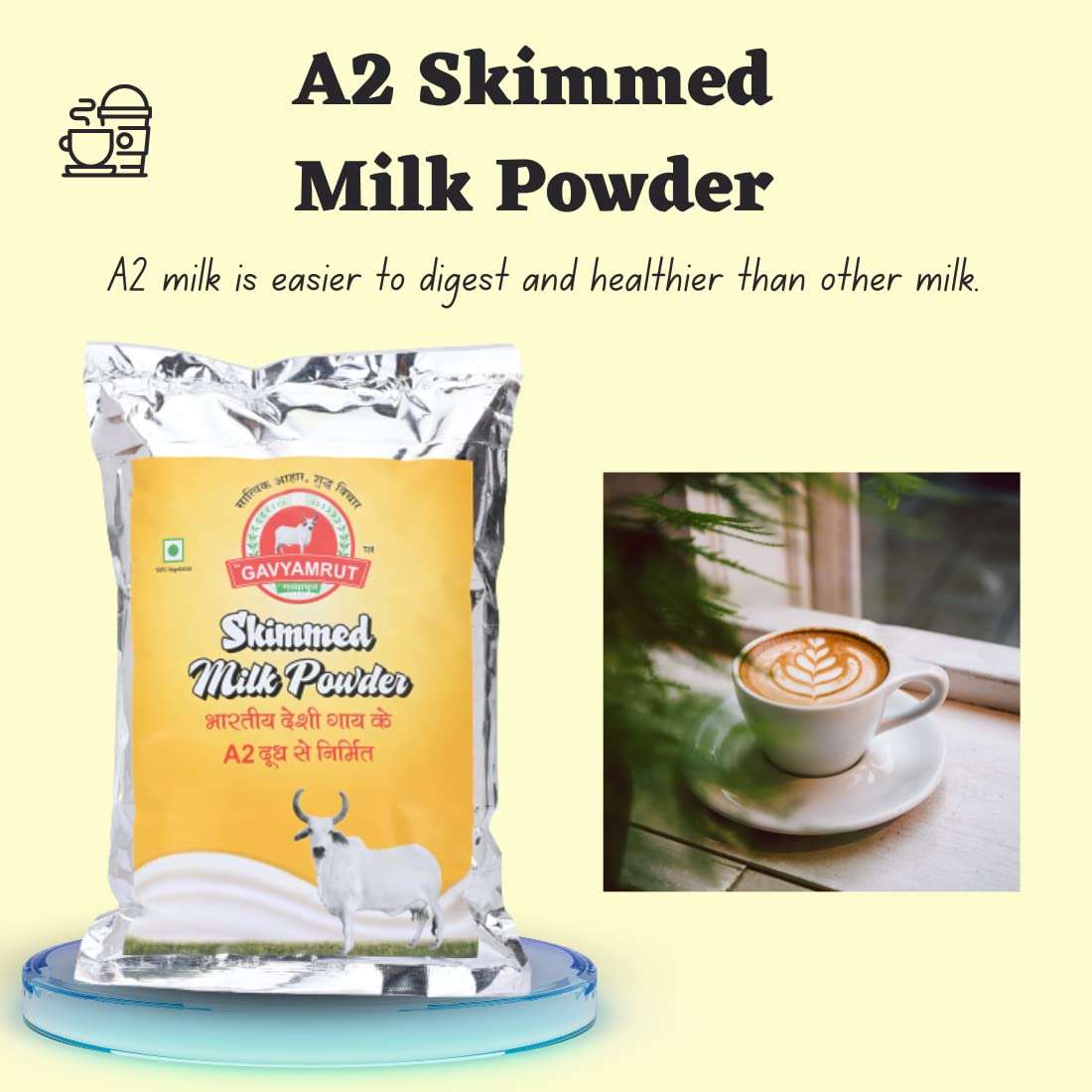 Brij Gavyamrut A2 Cow Skimmed Milk Powder | All Natural | 100% Pure | Boosts Liver Health | | Sugar Free | No Added Preservatives | Perfect for Tea & Coffee | Pure & Premium | 1kg (Pack of 2, 2Kg) 6